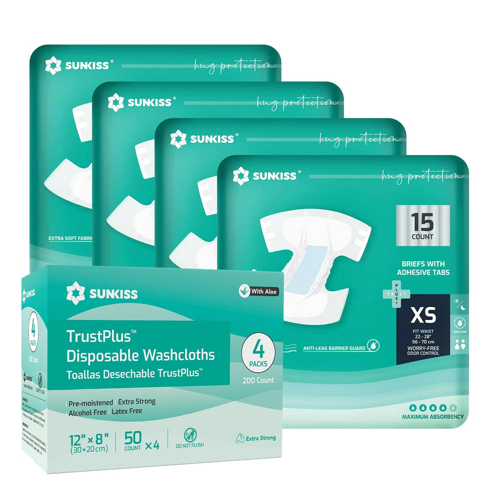 Adult Diapers XSmall 60 Count & Wet Wipes 200 Count K4900