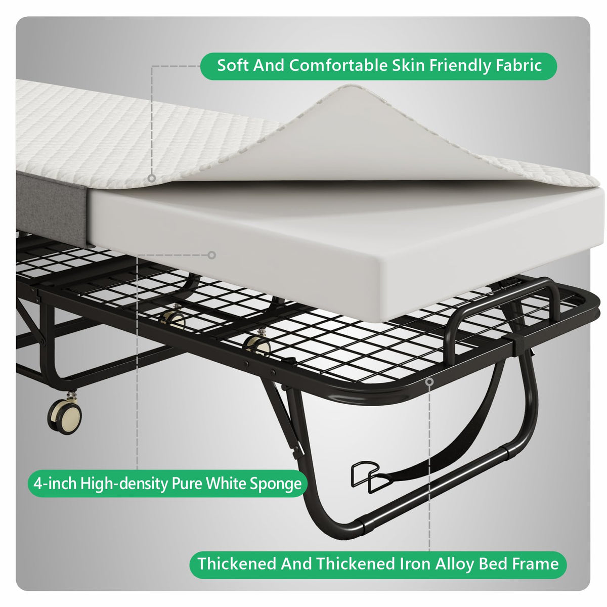 Folding Twin XL Size Bed with Memory Foam Mattress F690