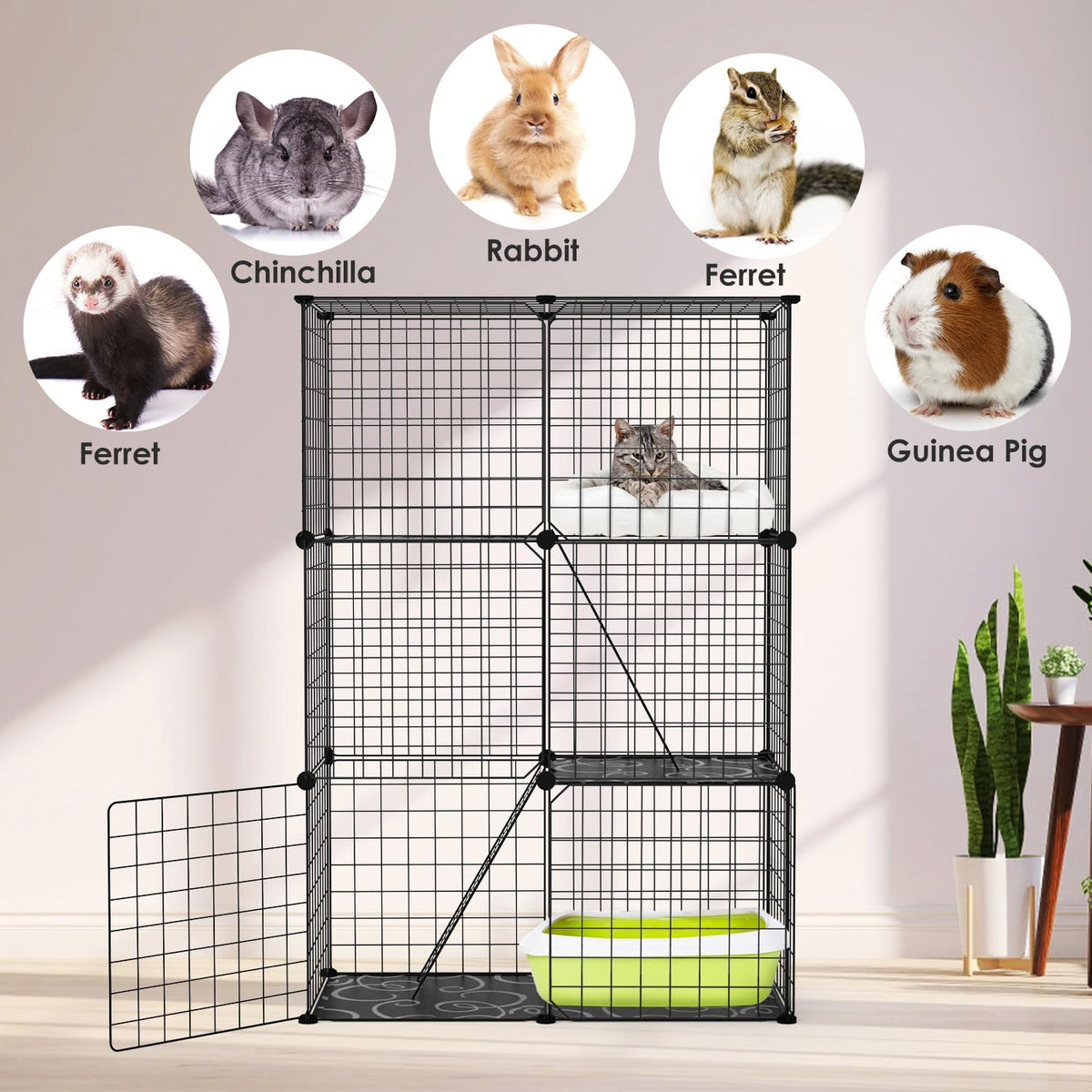 3-Tier Cat Cage & Enclosure with 3 Doors & 2 Ramps J229