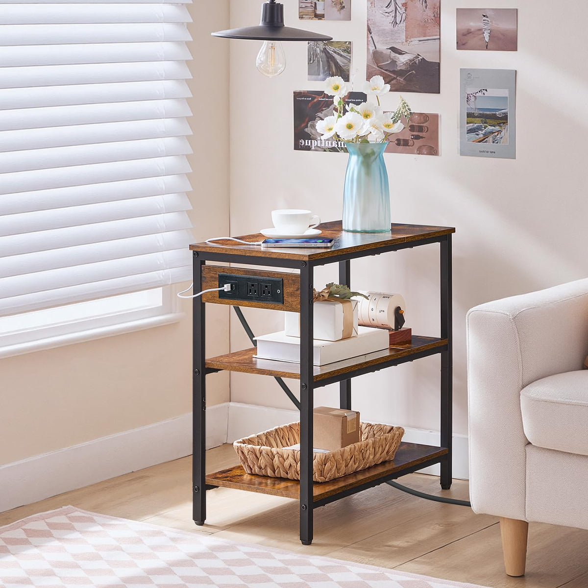 Charging Station End Table with 3 Tier Storage Shelf H478787