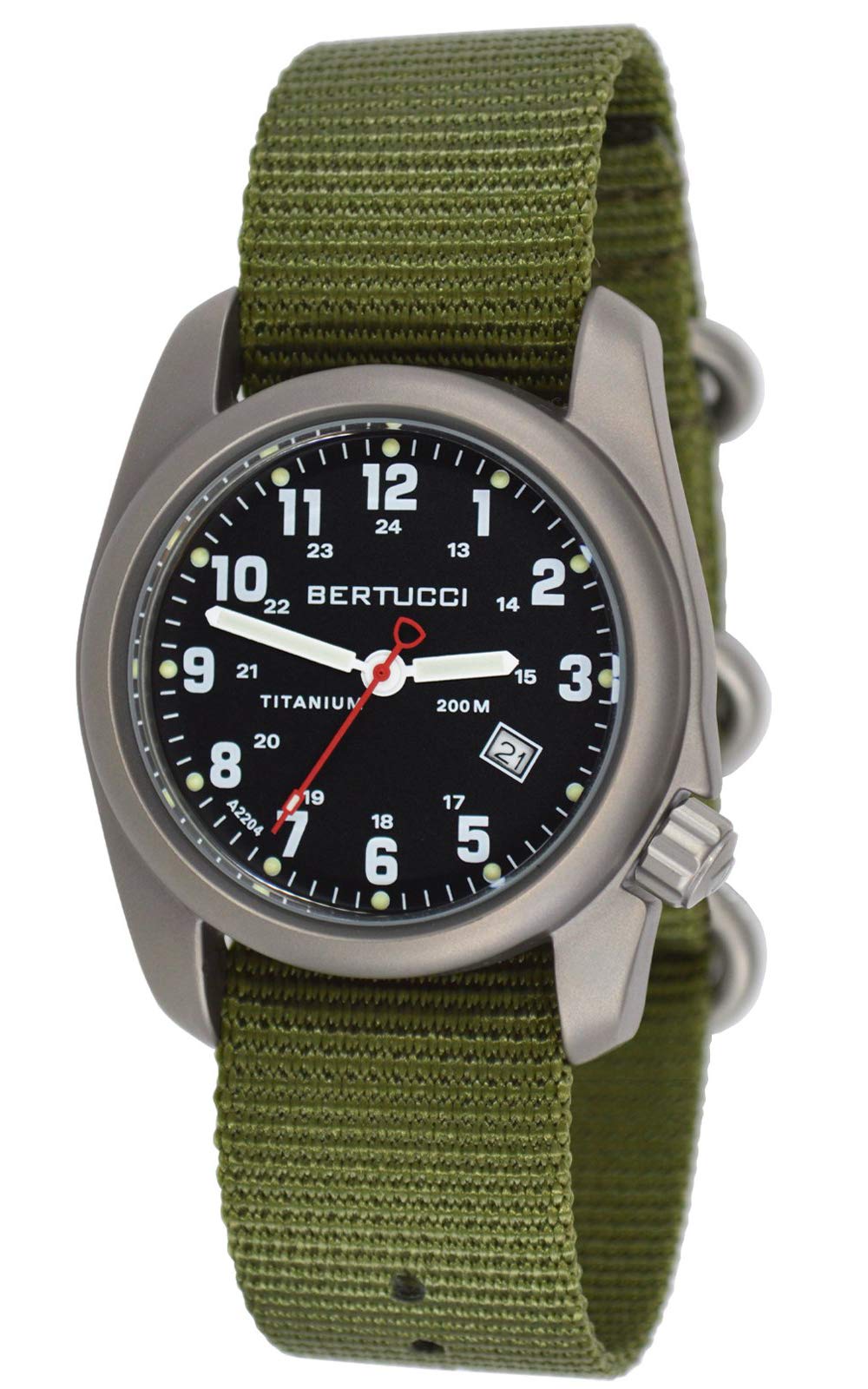 Titanium Olive Nylon Strap Black Dial Men's Watch U71481