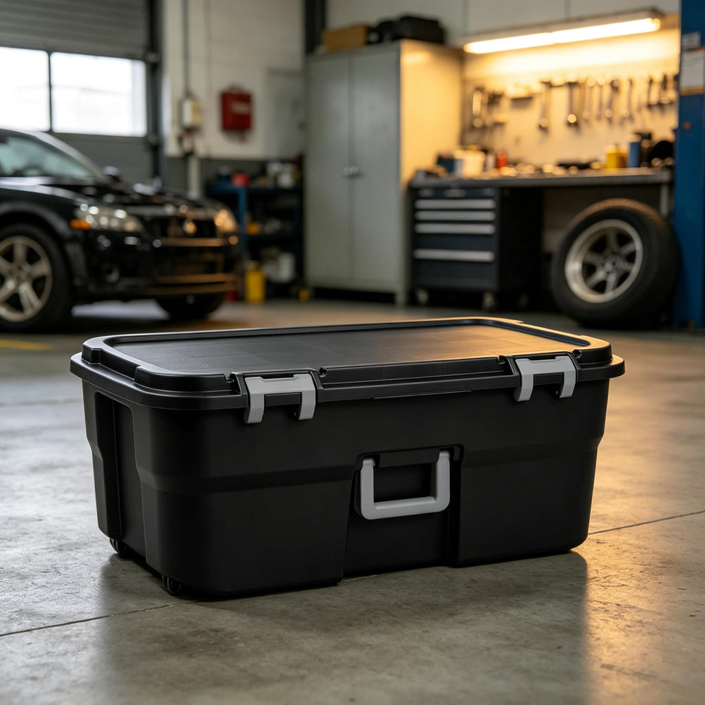 Black 22 Gallon Lockable Wheeled Storage Trunk N4943