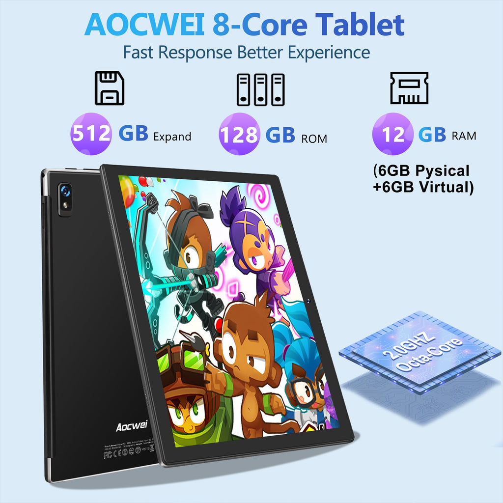 Black 12GB RAM 128GB ROM 10 Inch Android Tablet with Keyboard X7356