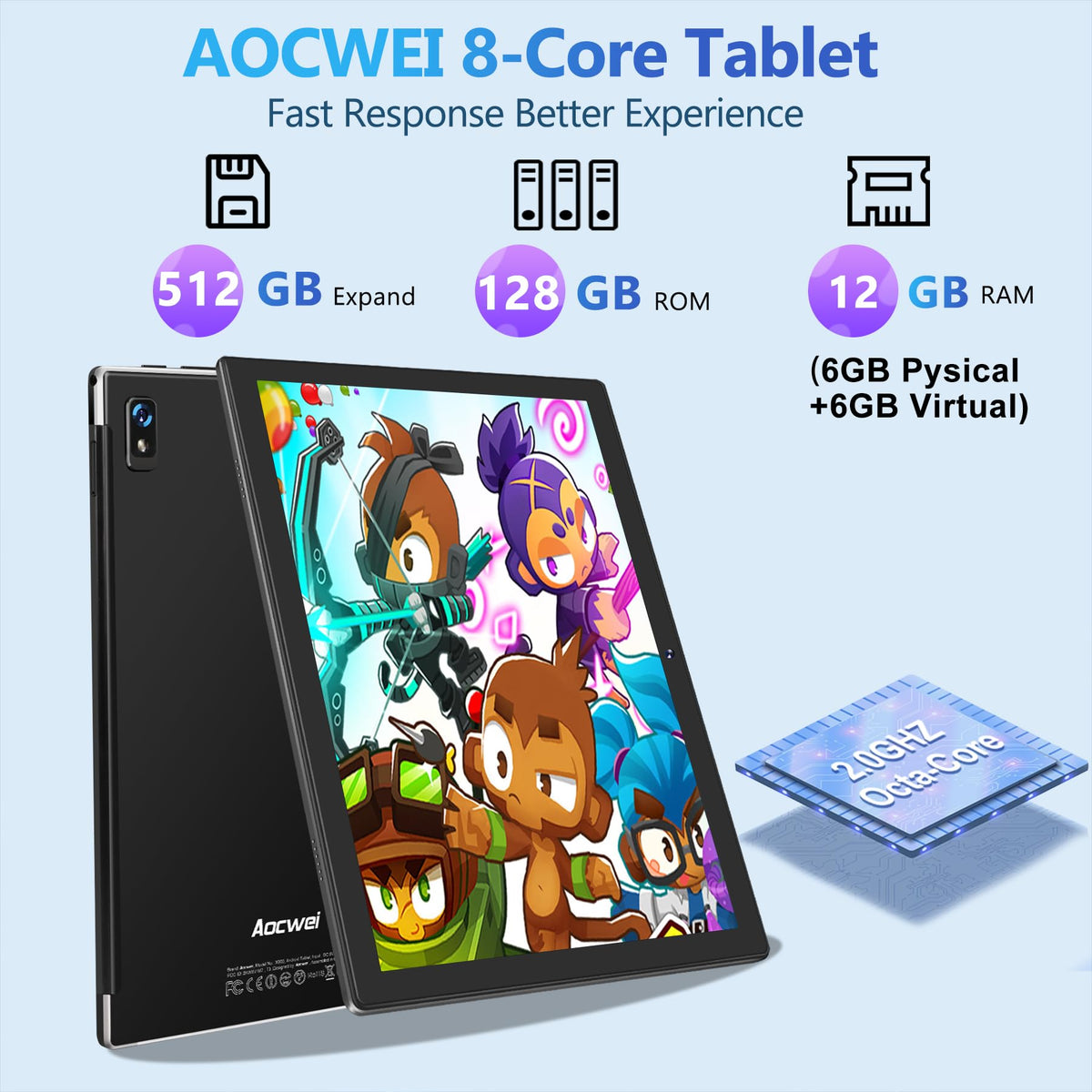 Black 12GB RAM 128GB ROM 10 Inch Android Tablet with Keyboard X7356