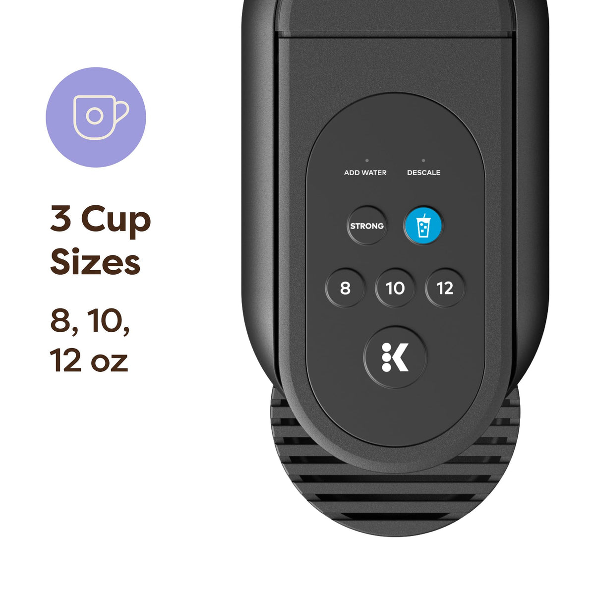 Single-Serve K-Cup Pod Coffee Maker, 3 Cup Sizes, 50 oz Removable Reservoir, Matte Black T71401