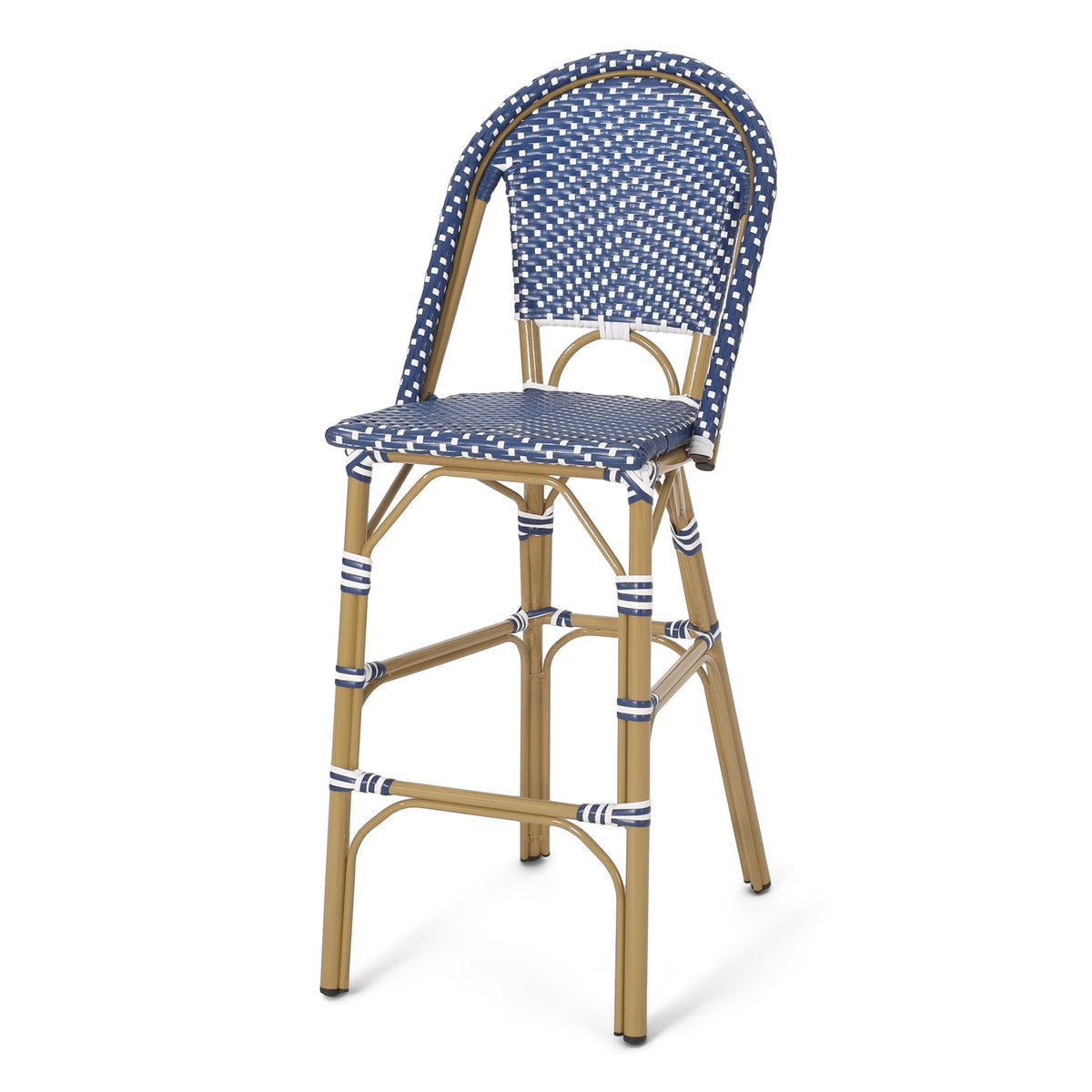 29.5" Outdoor PE Rattan Bar Stool, Dark Teal and White, Set of 2 F38644