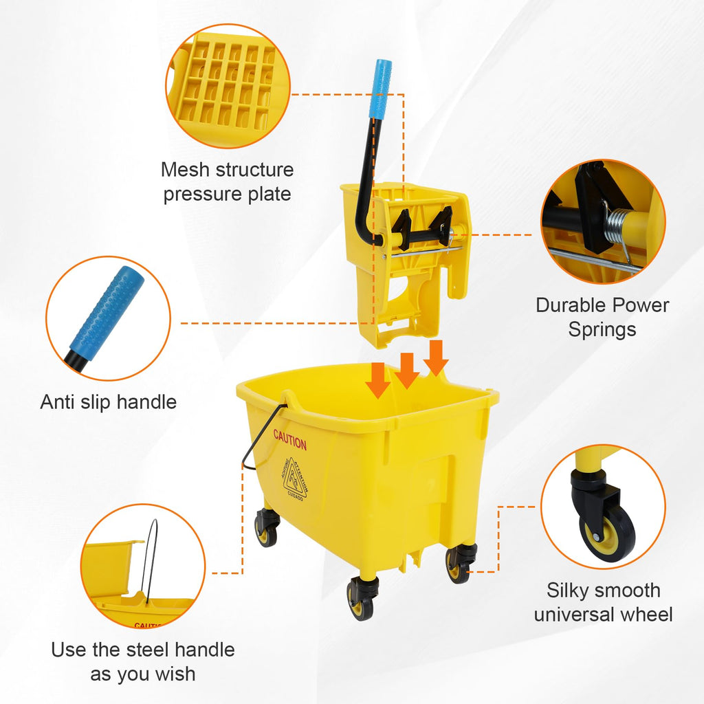 Commercial Mop Bucket with Wringer, 35 Quart Mop and Bucket Set N9215