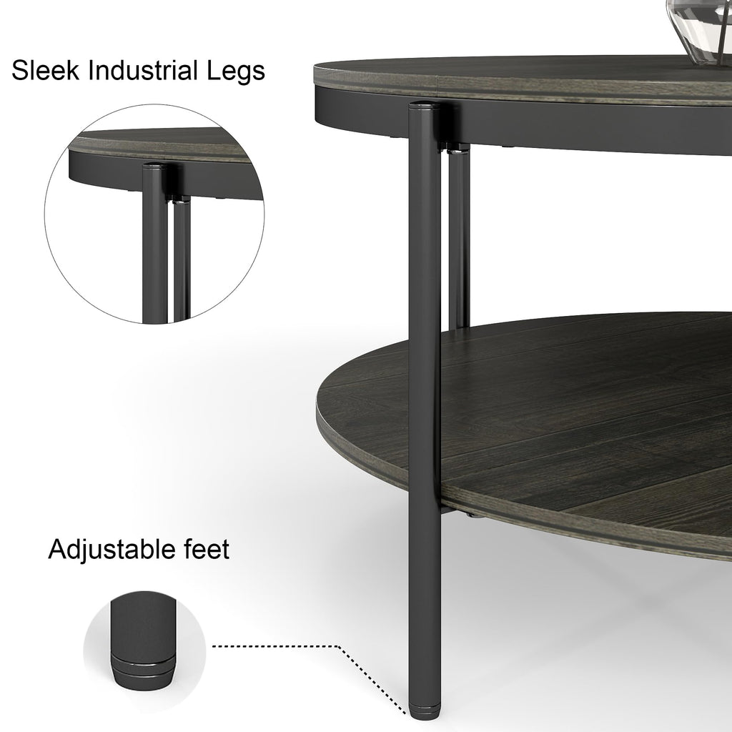 Round Coffee Table with 2-Tier Storage Shelf B294