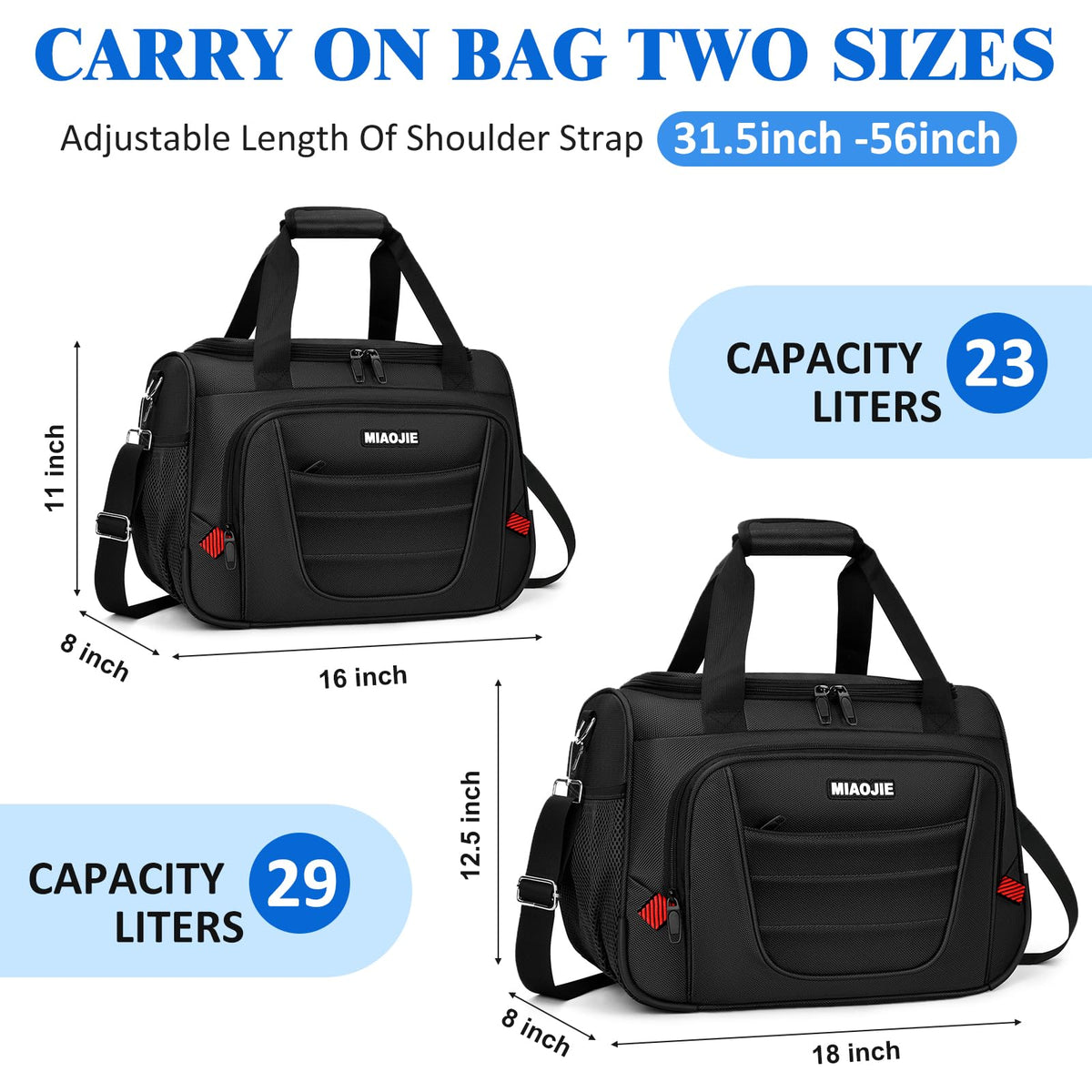 16 IN Black Underseat Carry On Luggage Bag B50003