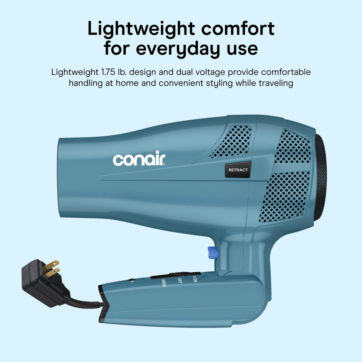 Blue 1875W Dual Voltage Folding Travel Hair Dryer R911096