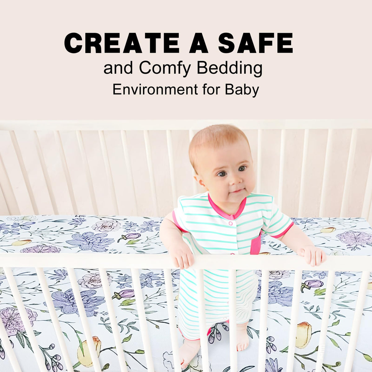 Soft Floral Crib Sheets 3 Pack 28'' X 52'' Fitted Microfiber Violet C170774