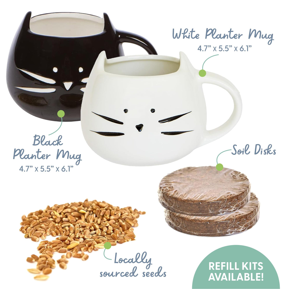 Cat Grass Growing Kit with Seed Mix, Soil and Two Planters J701055