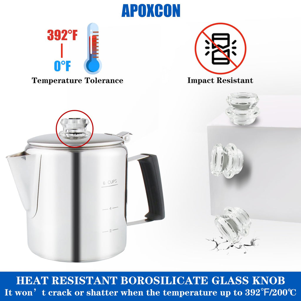 Stainless Steel Stove Top Percolator Coffee Pot 6 Cup U66121