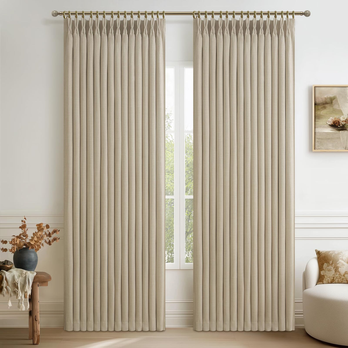 86 Inch Blackout Linen Blend Insulated Curtain 2 Panels Set W5444