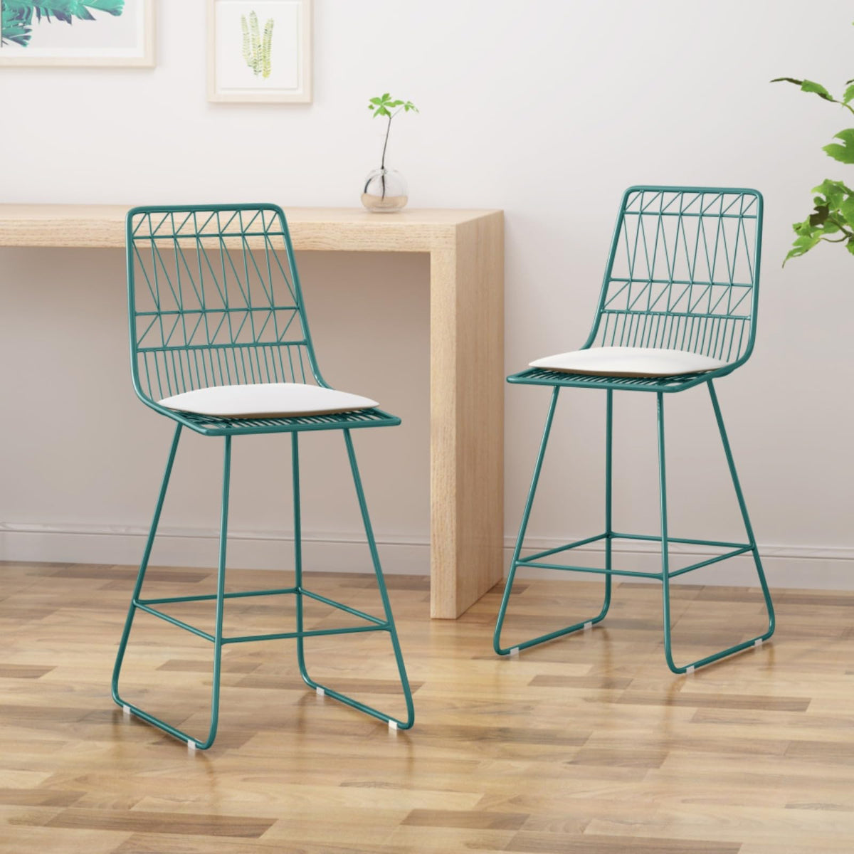 Teal Iron Patio Bar Stools with Cushion, Set of 2 O451373