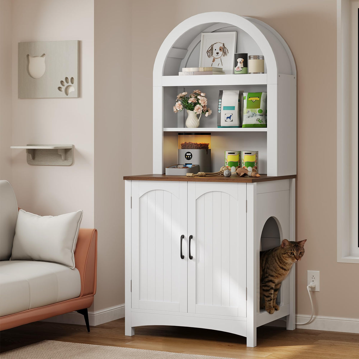 70.8in Hidden Cat Litter Box Furniture with Shelves D7021