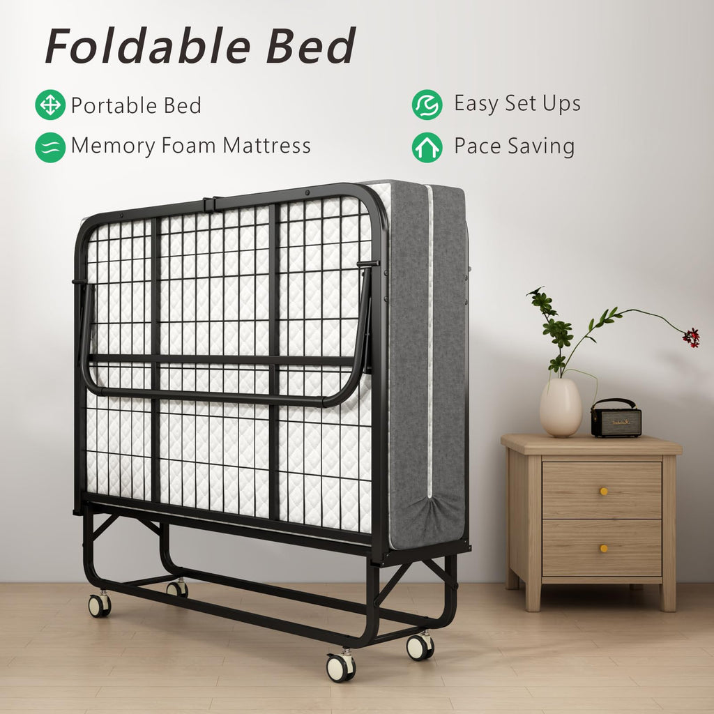 Folding Twin XL Size Bed with Memory Foam Mattress F690