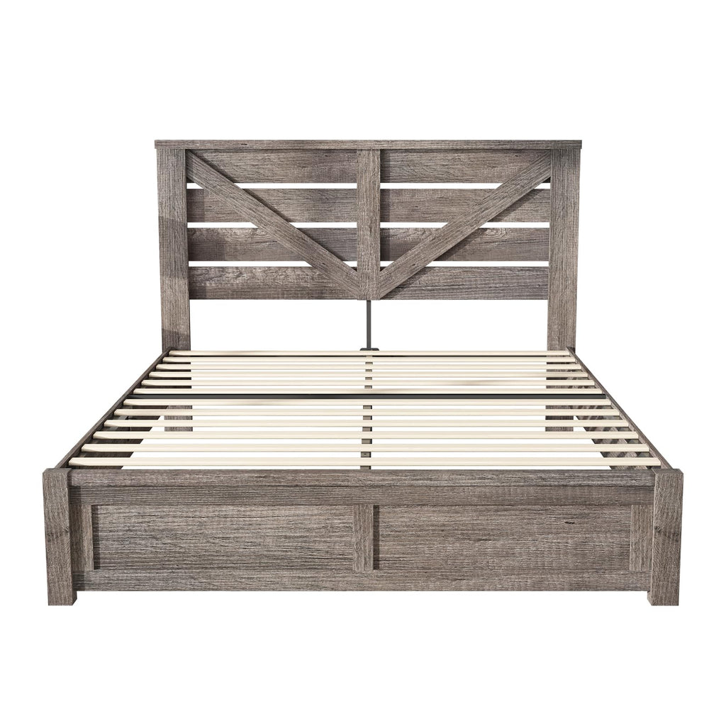 Gray Full Size Bed Frame with Barn Door Headboard L436