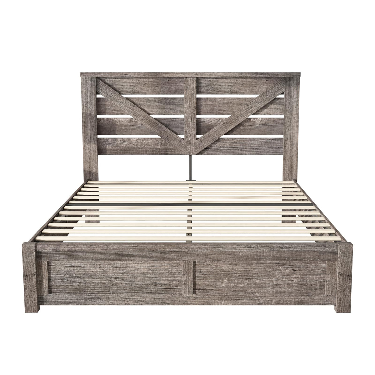 Gray Full Size Bed Frame with Barn Door Headboard L436