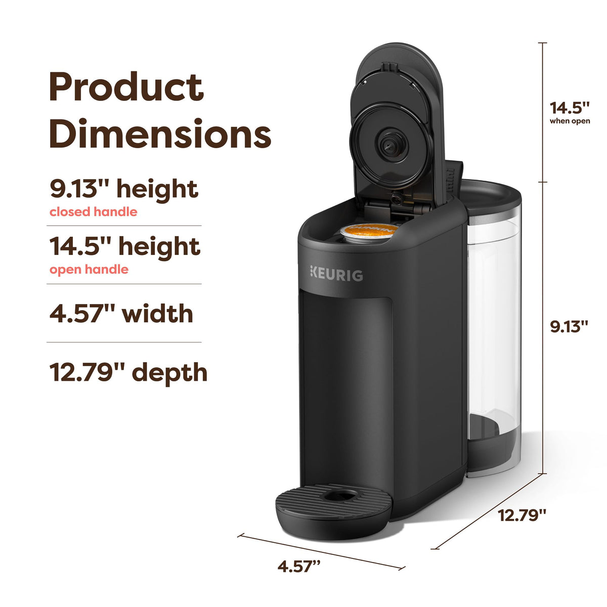 Single-Serve K-Cup Pod Coffee Maker, 3 Cup Sizes, 50 oz Removable Reservoir, Matte Black T71401