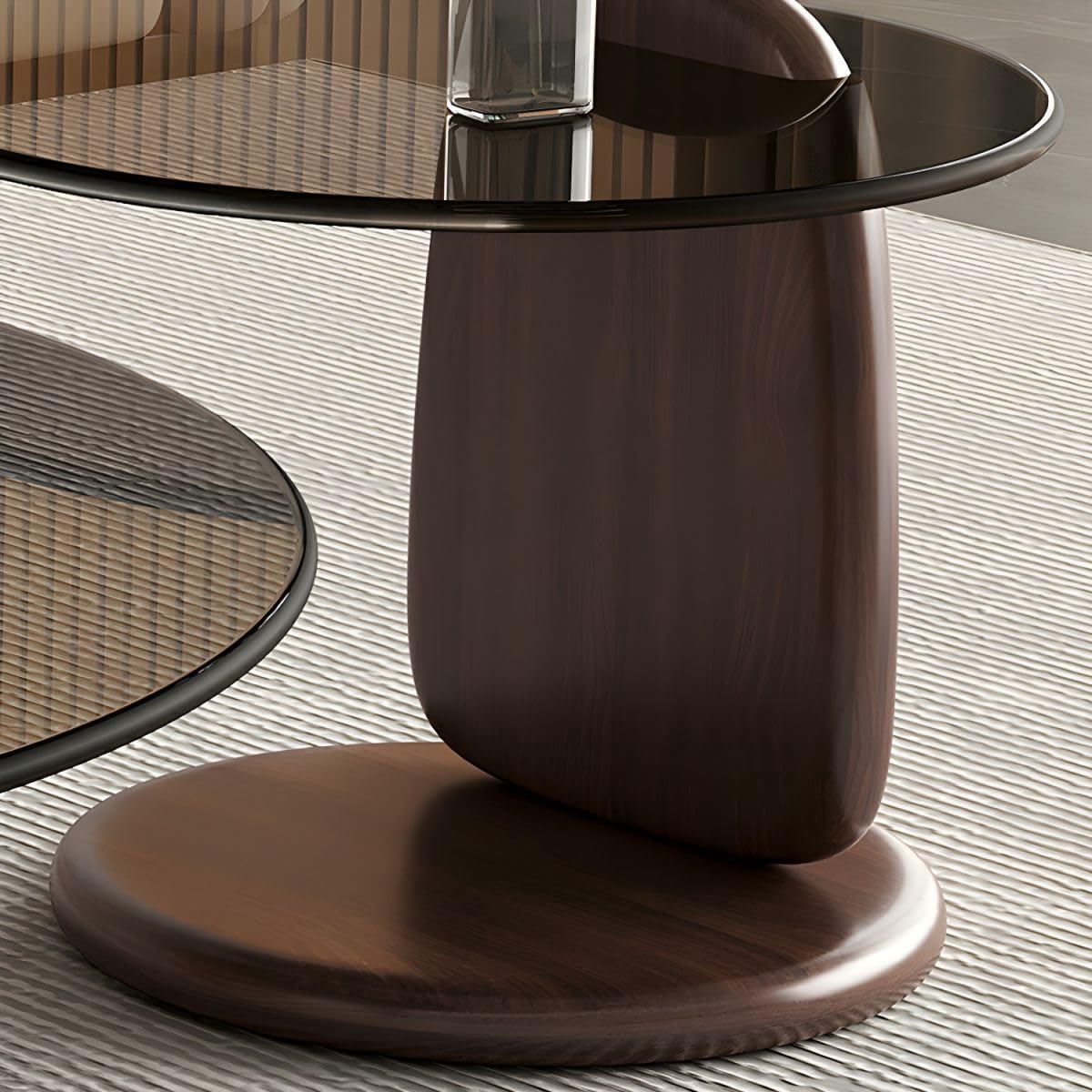 Nesting Coffee Table Set of 2 Glass Round Top Wood Legs D8780
