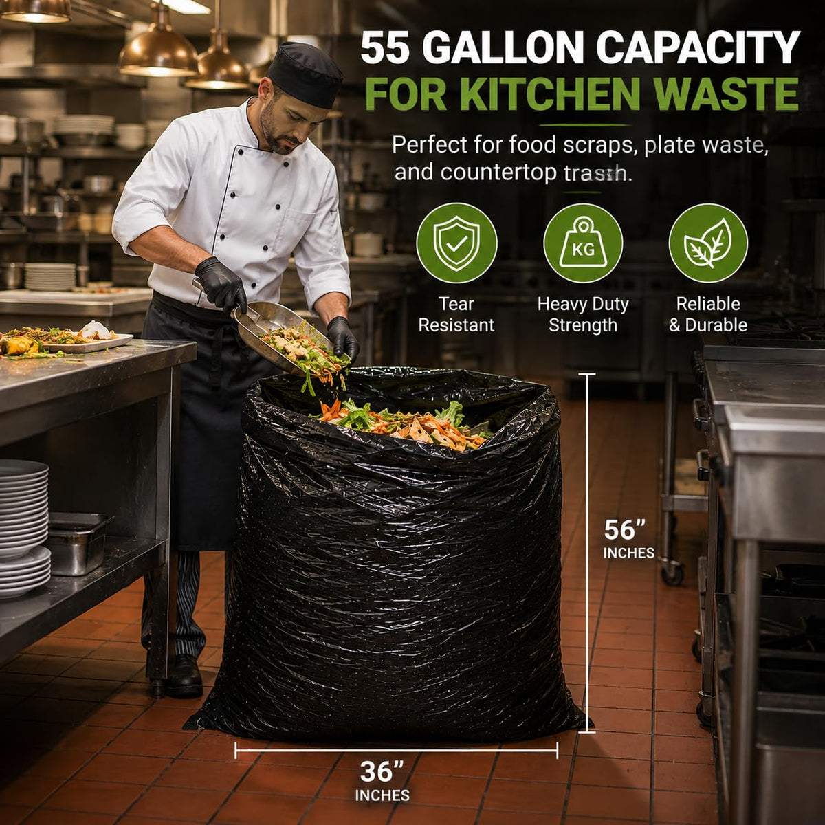 55 Gallon 2 Mil Black Heavy Duty Trash Bags, 20 Count C1645