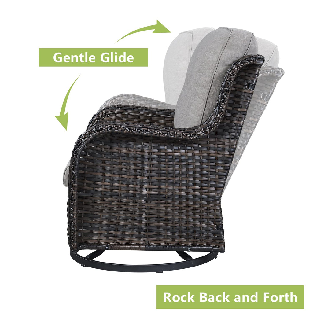 5 Piece Rattan Wicker Patio Furniture Set with Swivel Rocker Chairs Ottomans and Sofa U453