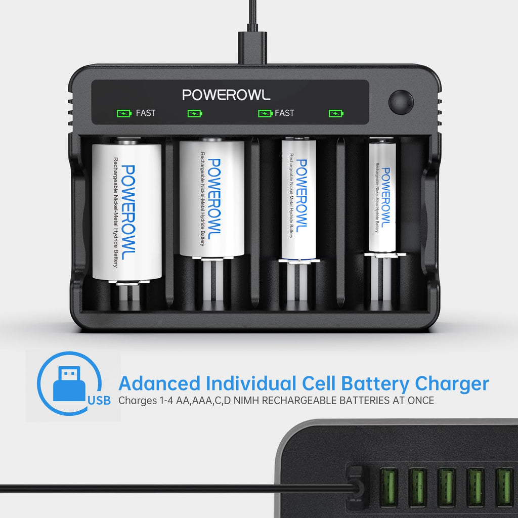 Rechargeable D Batteries with 4 Bay Battery Charger X5114