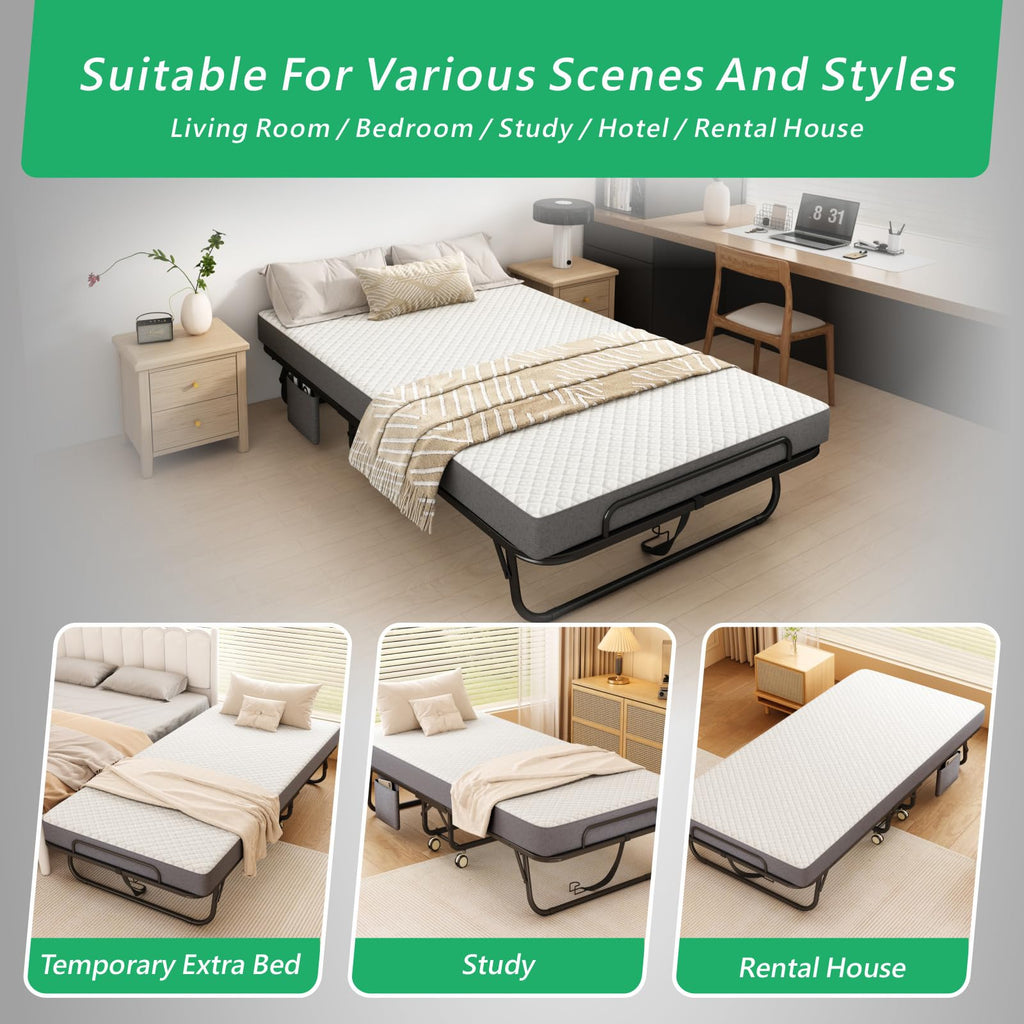 Folding Twin XL Size Bed with Memory Foam Mattress F690