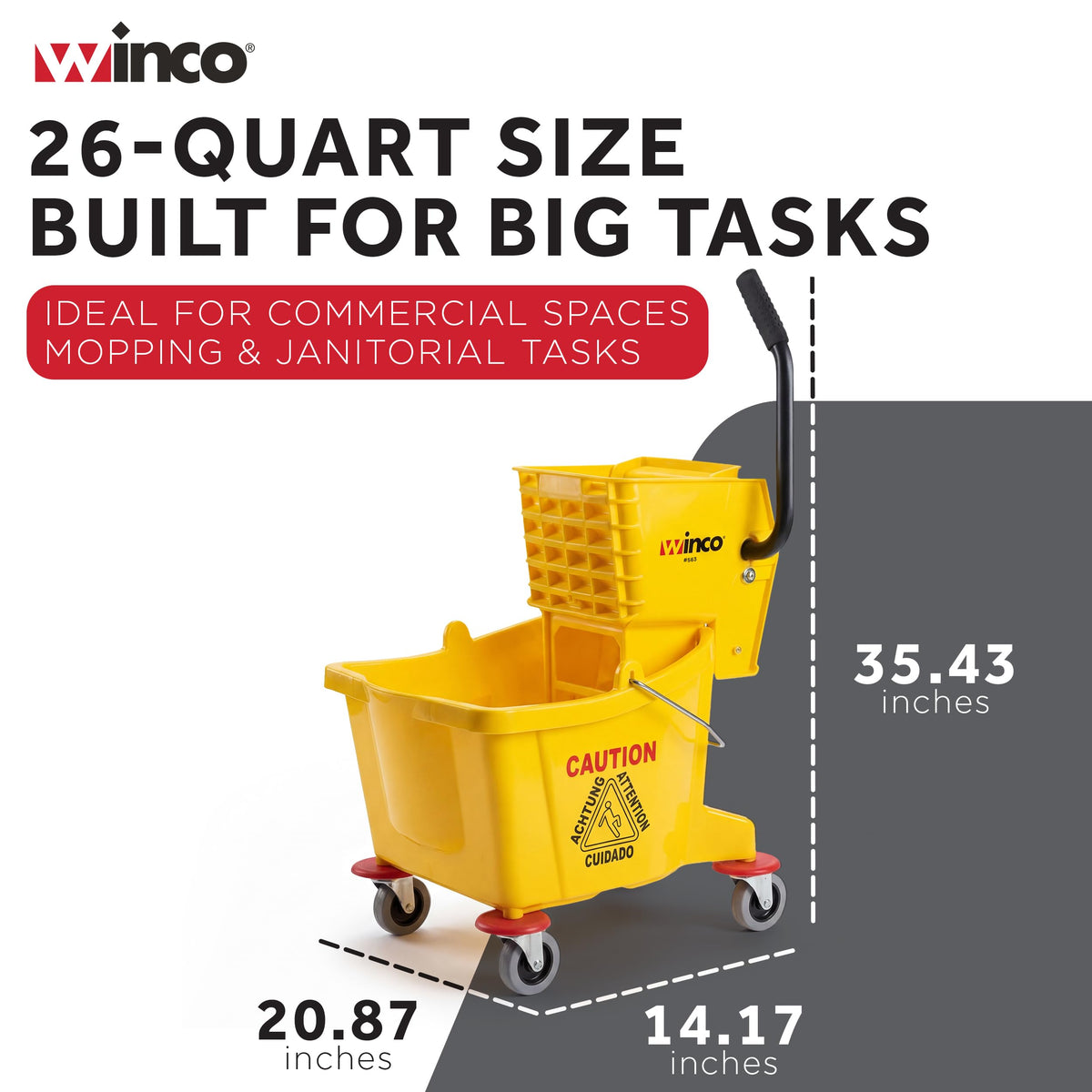 26 qt Yellow Plastic Mop Bucket on Wheels P64323