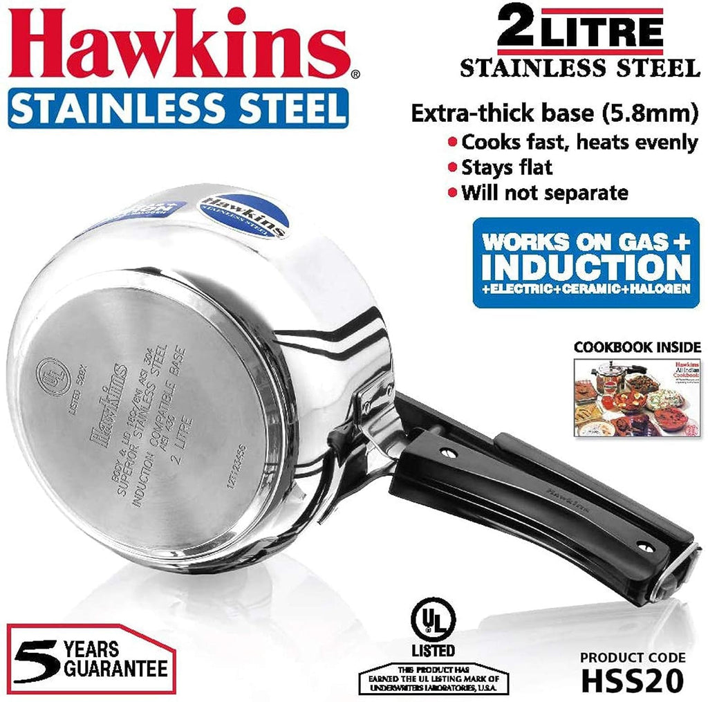 Stainless Steel Induction and Gas Compatible Pressure Cooker Combo Set, Silver (2 litre and 3 litre wide) E215