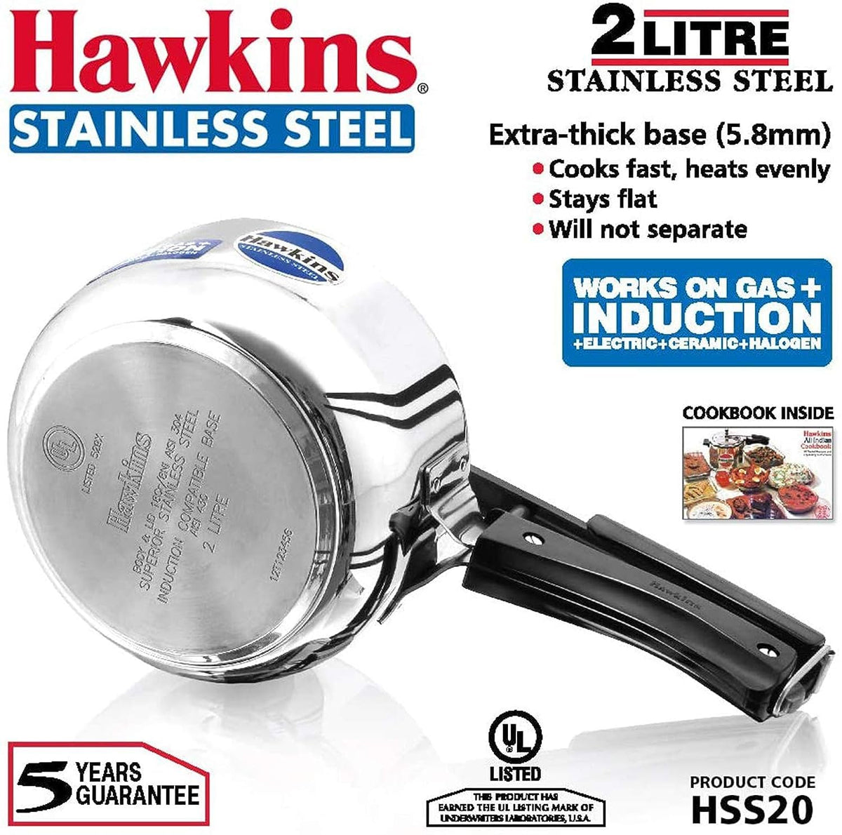 Stainless Steel Induction and Gas Compatible Pressure Cooker Combo Set, Silver (2 litre and 3 litre wide) E215