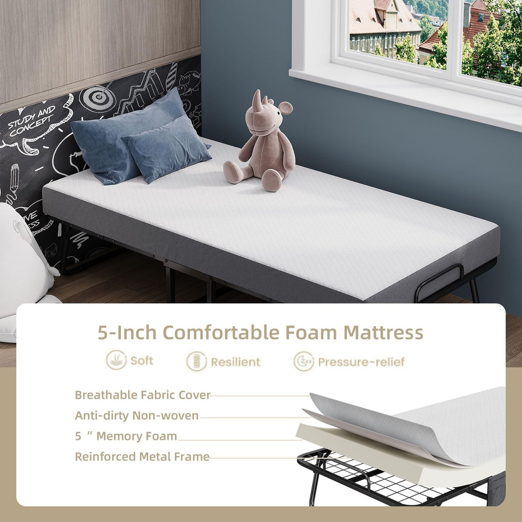 Folding Bed with Mattress 75 x 31 Inch Twin Size E726