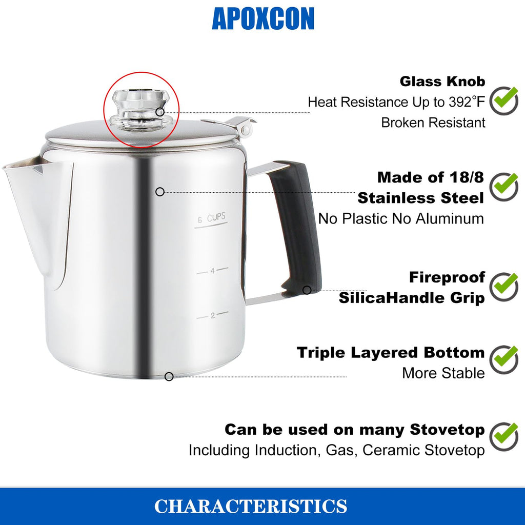 Stainless Steel Stove Top Percolator Coffee Pot 6 Cup U66121