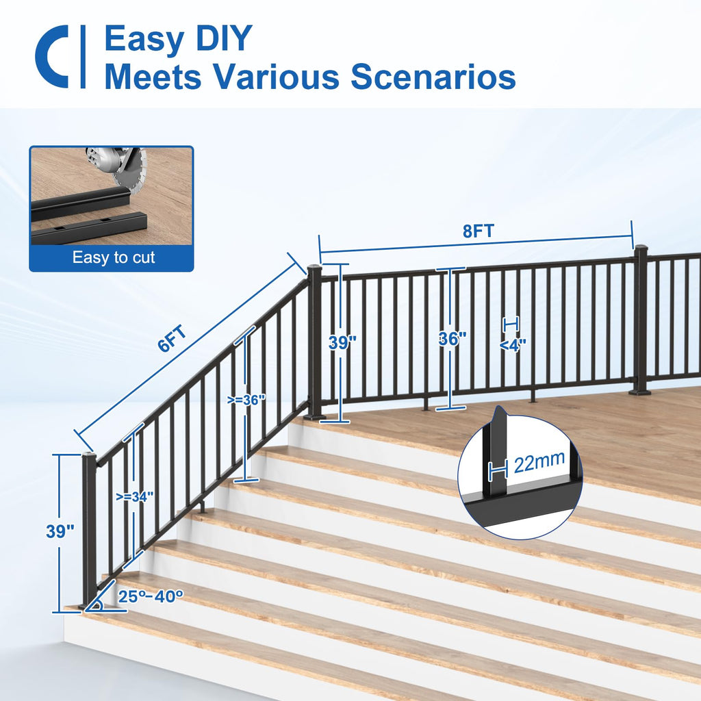 1 Pack 36 in. H x 6 ft. W Aluminum Stair Railing Kit with Post P33771