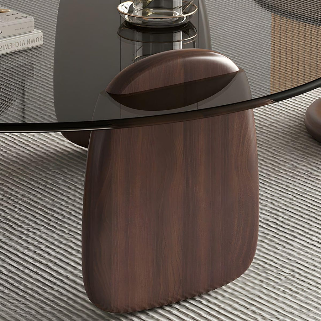 Nesting Coffee Table Set of 2 Glass Round Top Wood Legs D8780