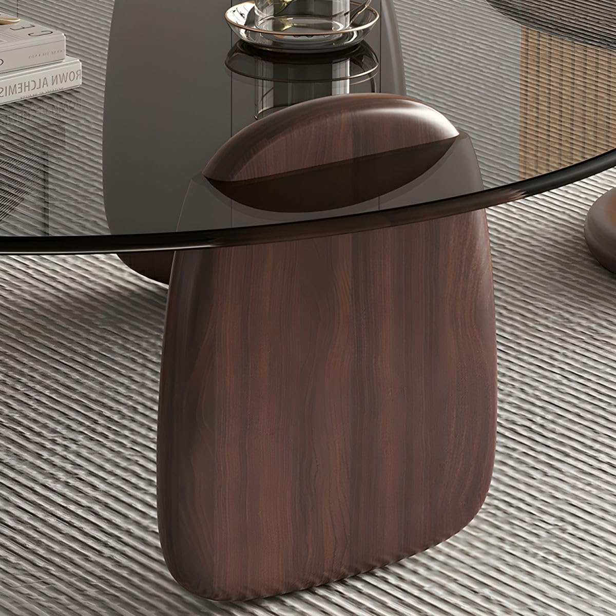 Nesting Coffee Table Set of 2 Glass Round Top Wood Legs D8780