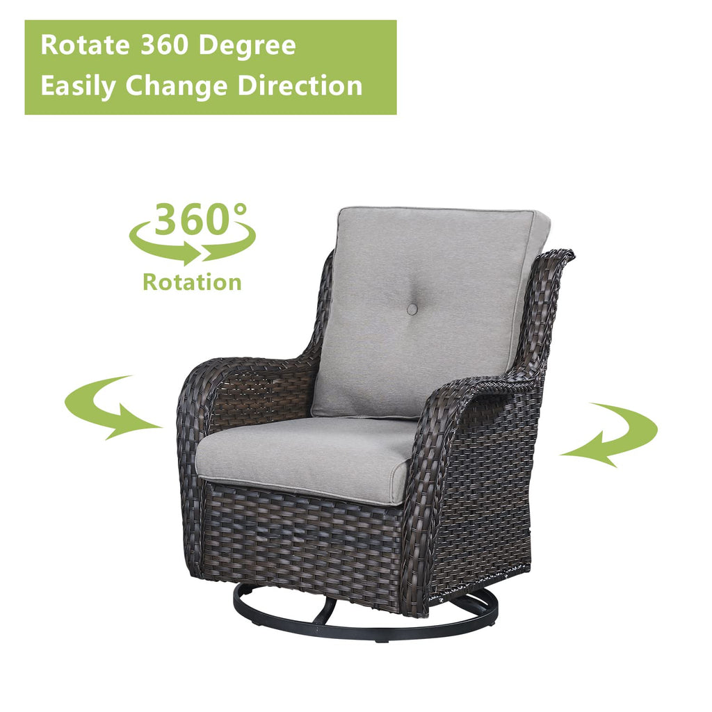 5 Piece Rattan Wicker Patio Furniture Set with Swivel Rocker Chairs Ottomans and Sofa U453