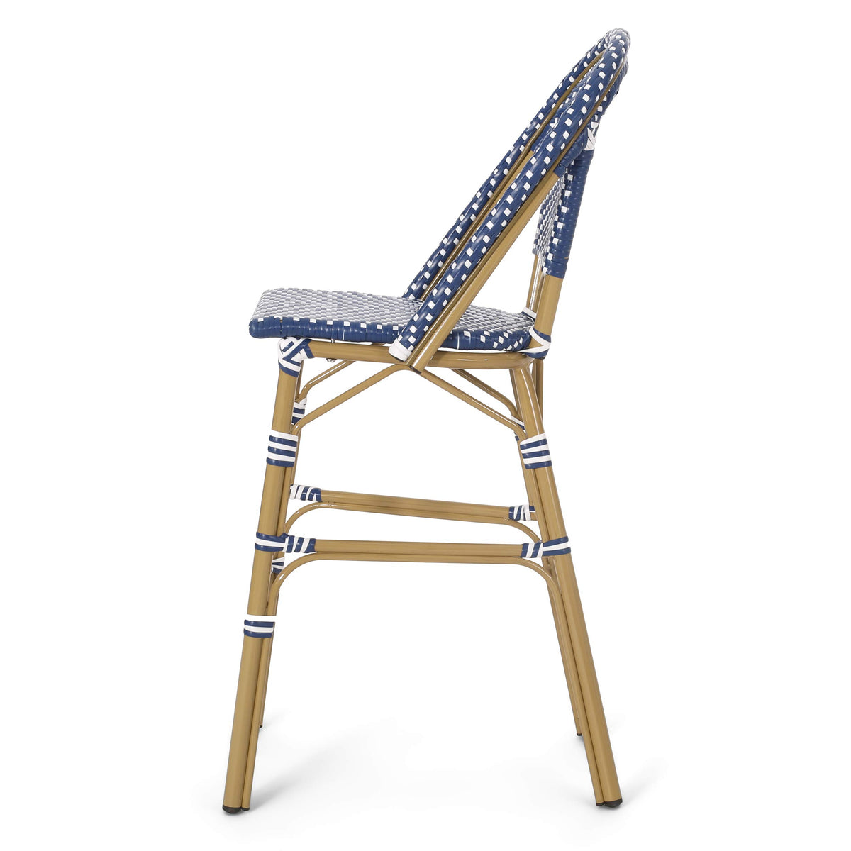 29.5" Outdoor PE Rattan Bar Stool, Dark Teal and White, Set of 2 F38644