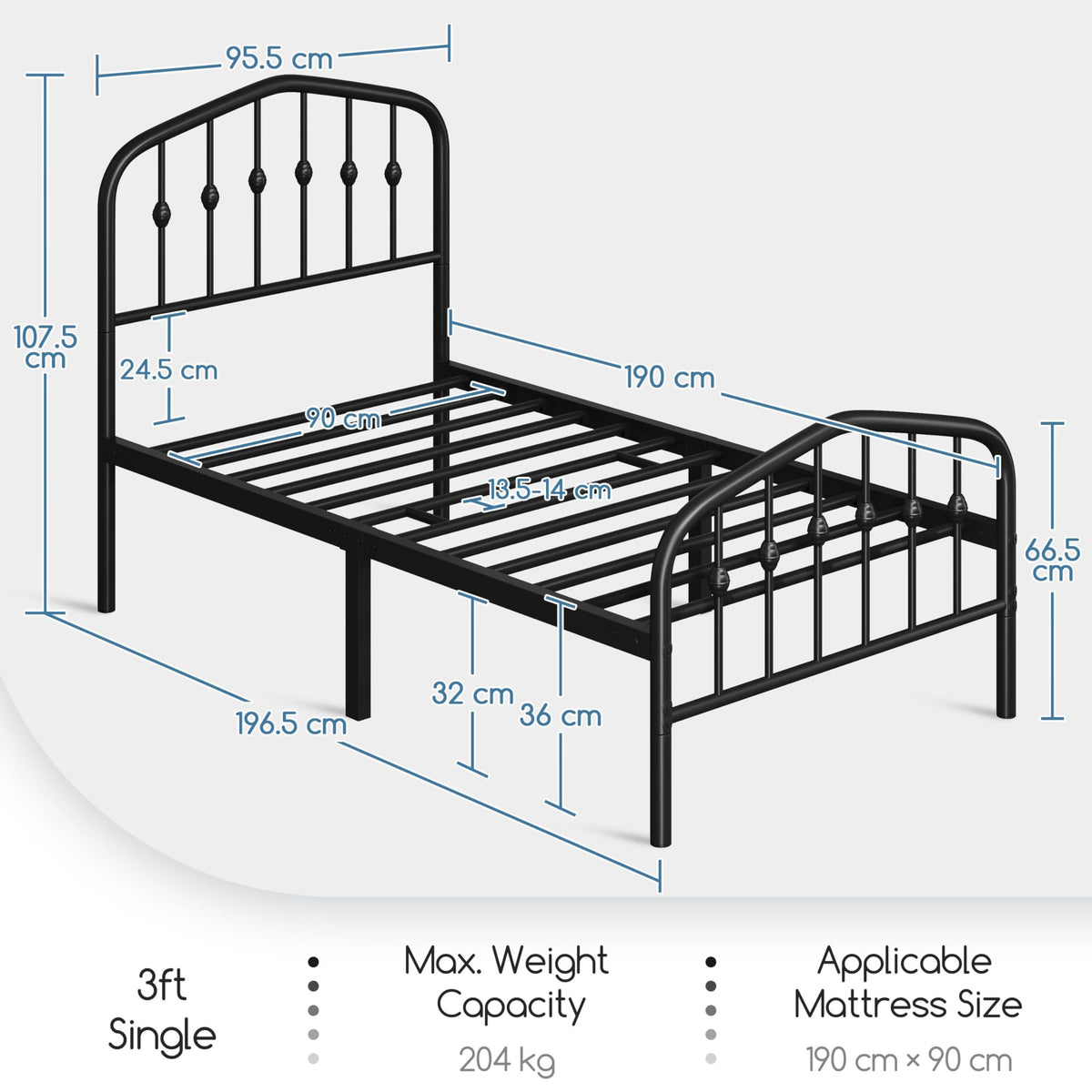 Twin Metal Bed Frame with Victorian Headboard I987