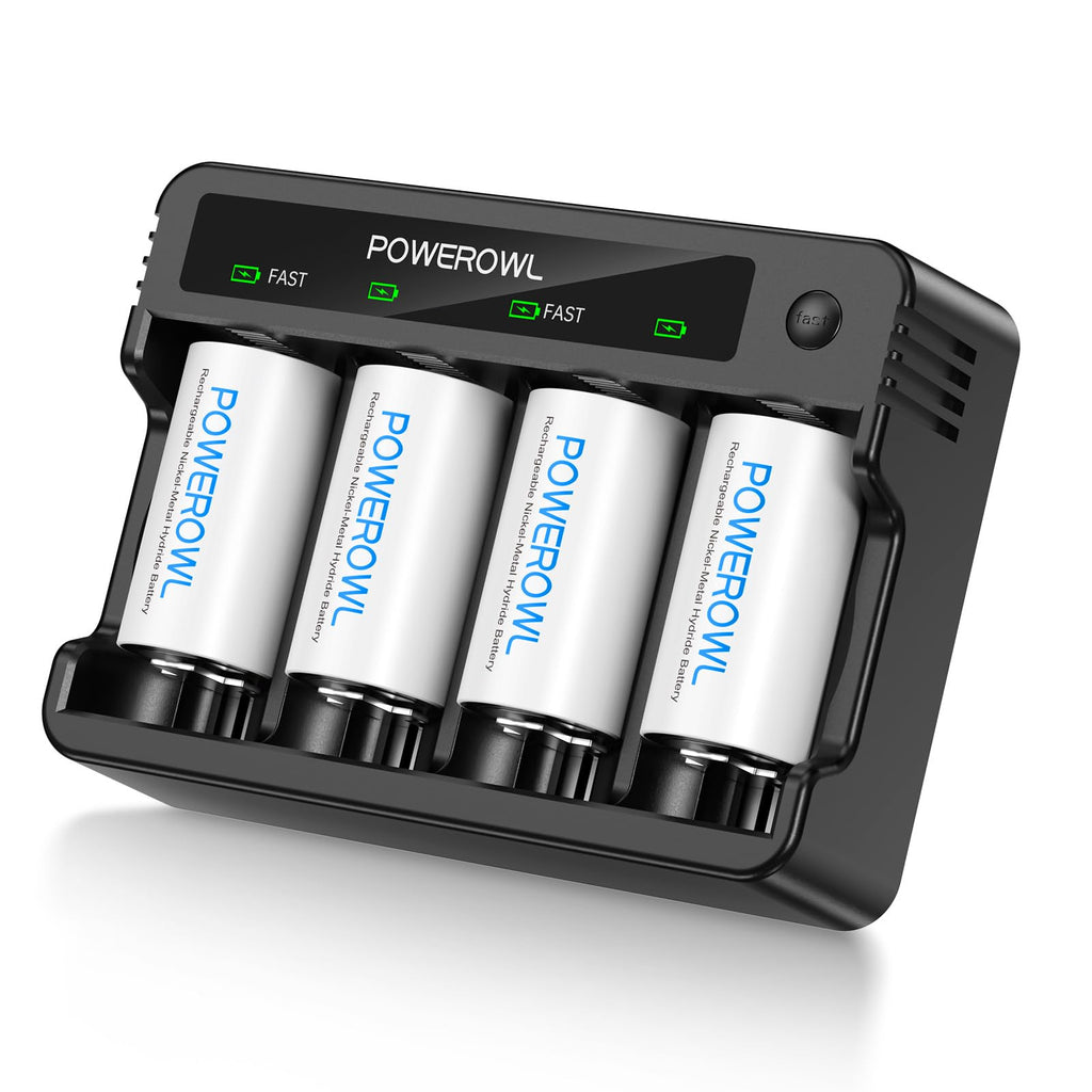 Rechargeable D Batteries with 4 Bay Battery Charger X5114