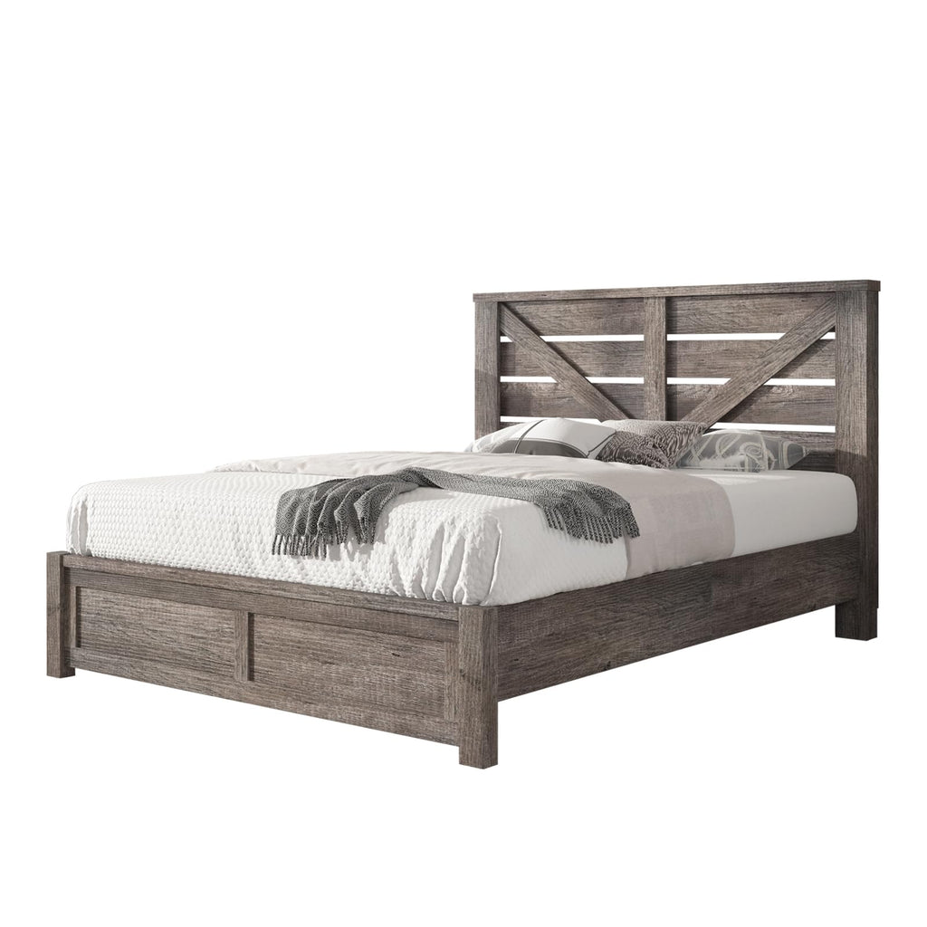 Gray Full Size Bed Frame with Barn Door Headboard L436