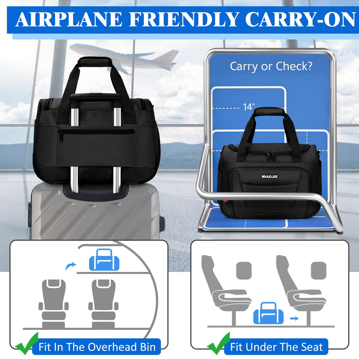 16 IN Black Underseat Carry On Luggage Bag B50003