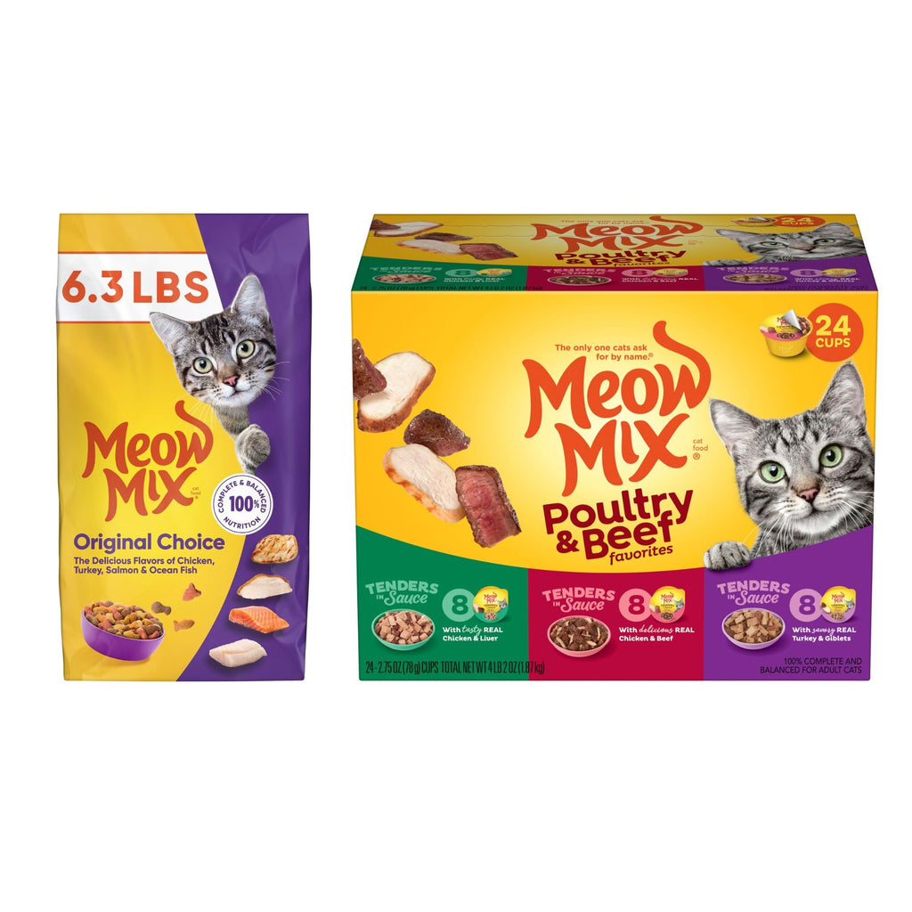 Dry Cat Food 6.3 Pound Bag + Wet Cat Food Variety Pack 2.75 Ounce Cups (Pack of 24) M734772