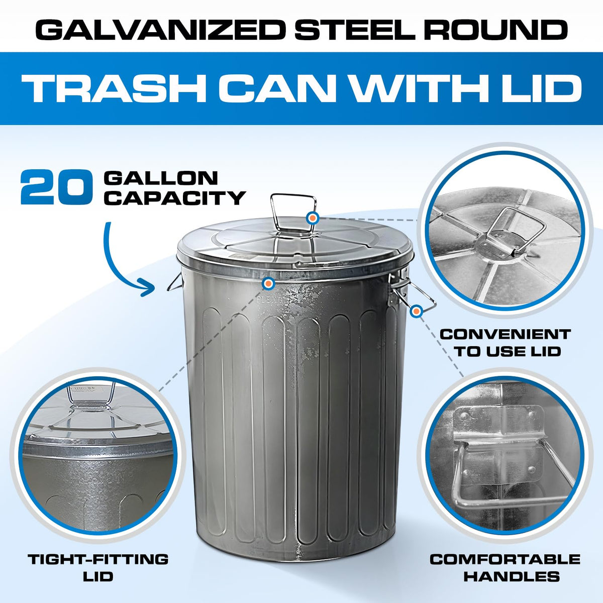 20 Gallon and 6 Gallon Metal Trash Can Set with Lids F801816
