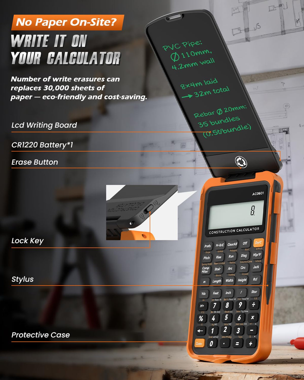Construction Calculator with Writing Tablet N9934