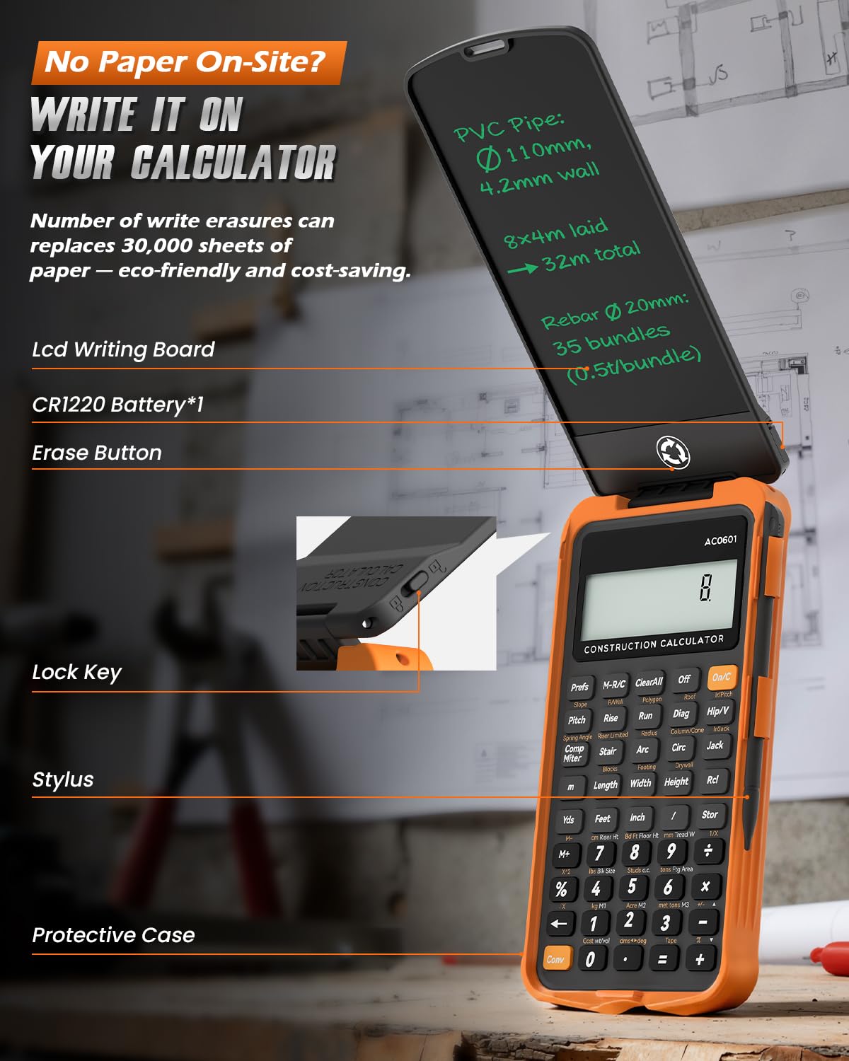 Construction Calculator with Writing Tablet N9934