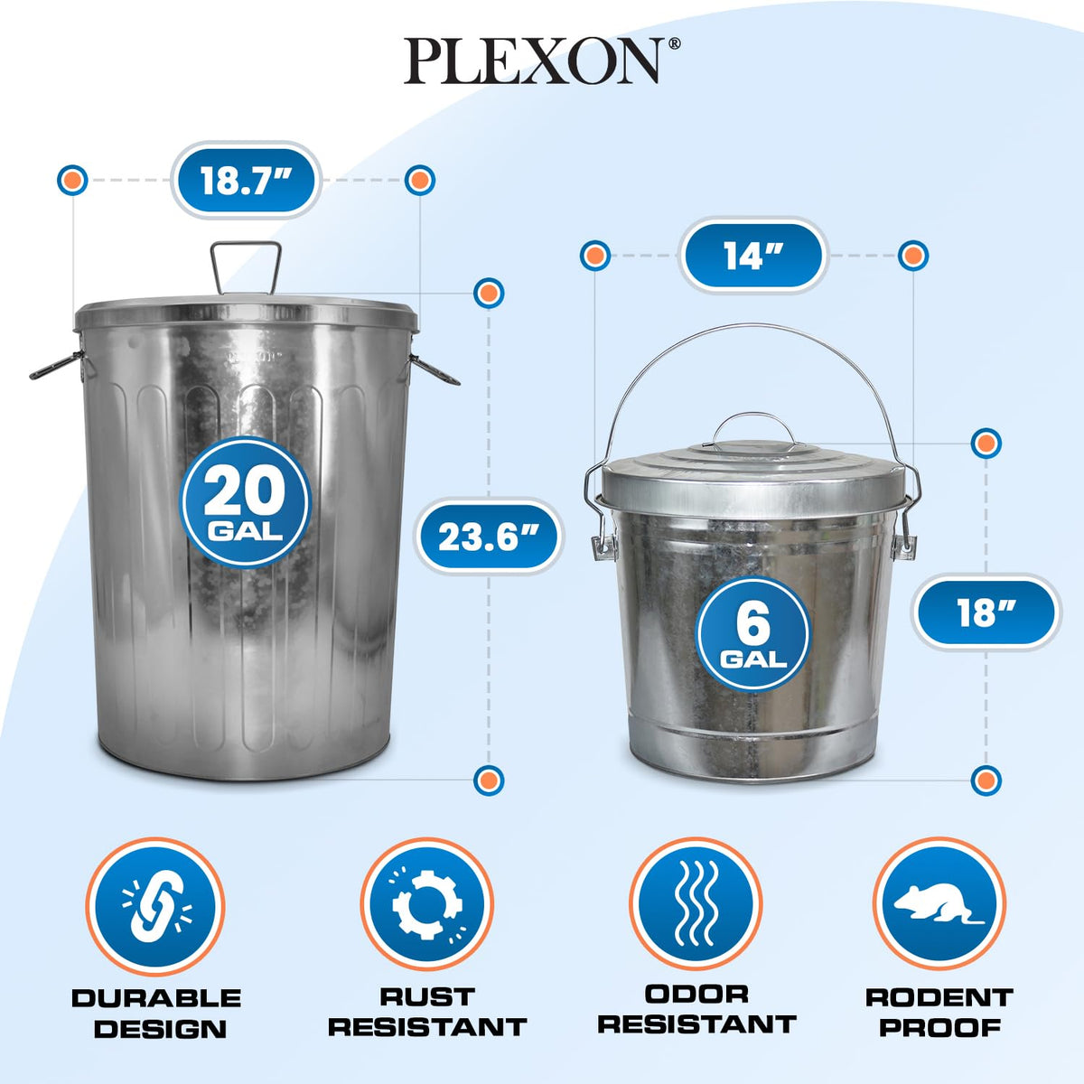 20 Gallon and 6 Gallon Metal Trash Can Set with Lids F801816