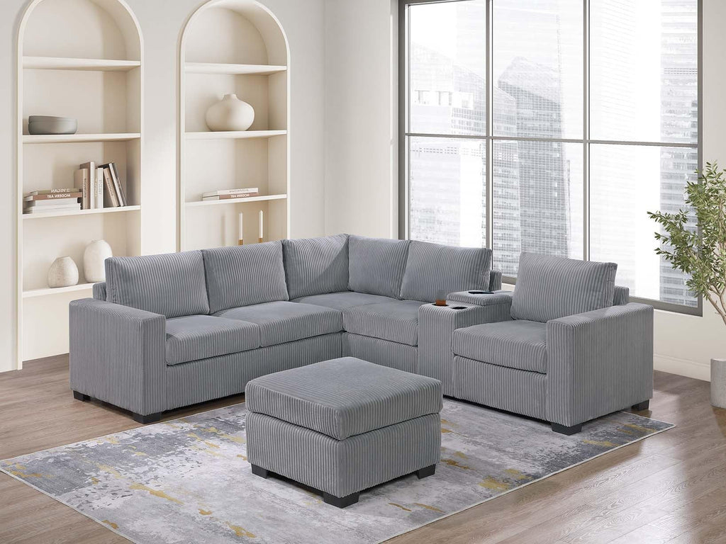 Light Gray Corduroy 4pc Sectional Sofa Set D6656