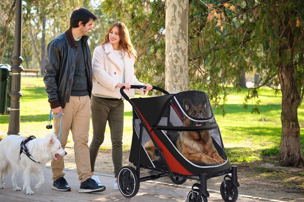 4 Wheel Foldable Dog Stroller with Mesh & Sunroof S2178